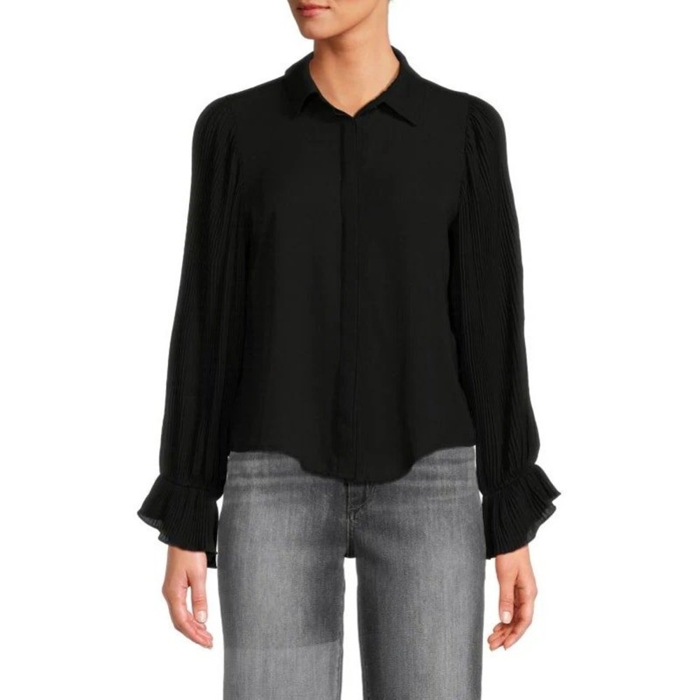 NWT NEW Area Stars Lee Puff Pleated Sleeve Blouse Collared Button Down Top Small